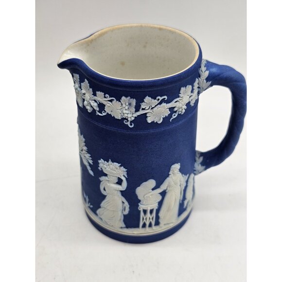 Wedgewood Jasperware Blue And White 4" Creamer Victorian Ornate Boho - Picture 13 of 13